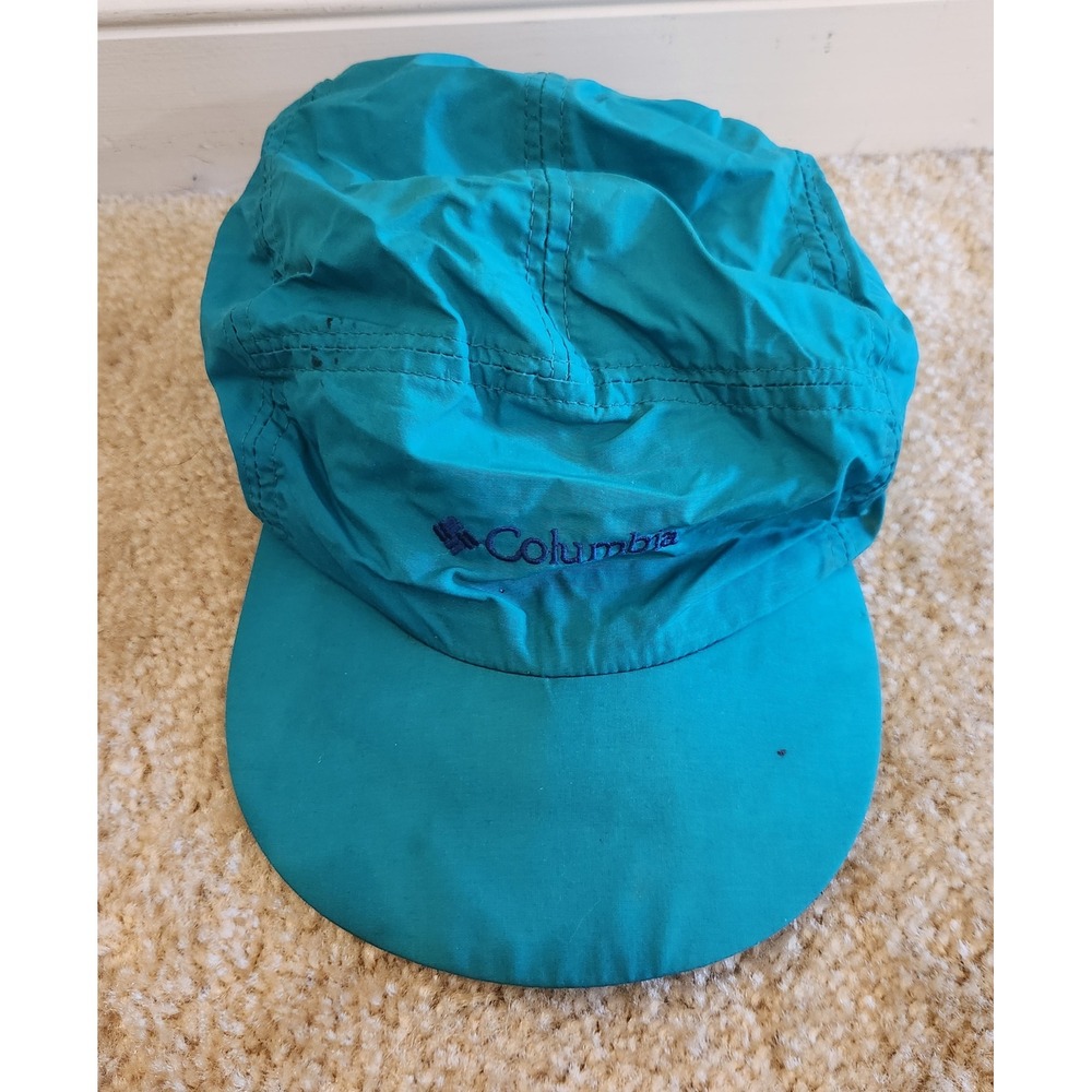 Vintage Columbia Sportswear Teal Nylon Long Bill Hat 5 Panel Snap Back Cap